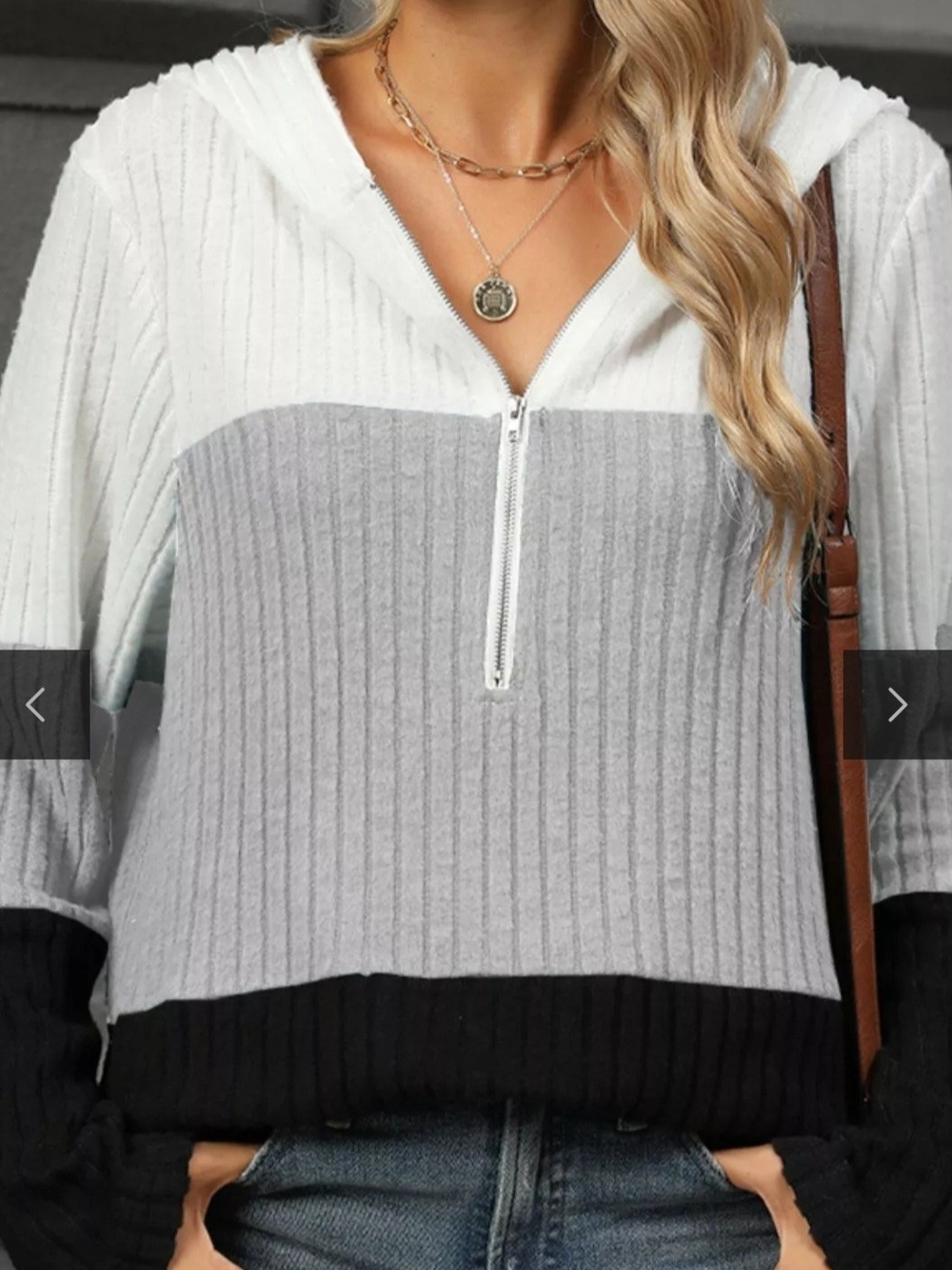 Color Block Half Zip Hooded Top